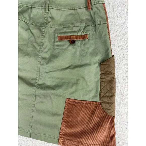 Anthropologie Meadow Rue Patchwork A-Line Skirt Sz 4 Cotton Blend Green/Brown - Picture 16 of 16